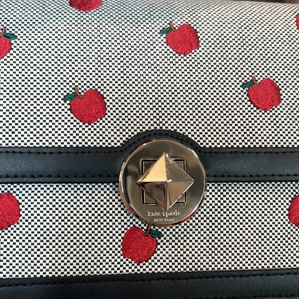Kate Spade Audrey Embroidered Apples Canvas Flap Crossbody Bag NWT